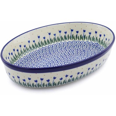 Polish Pottery Oval Baker 12" Water Tulip