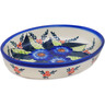 Polish Pottery Oval Baker 13&quot; Blue Bouquet UNIKAT
