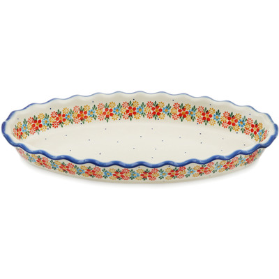 Polish Pottery Oval Baker 13&quot; Flowers In The Spring UNIKAT