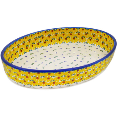 Polish Pottery Oval Baker 13&quot; Sunset Bloom Fiesta