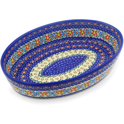 Polish Pottery Oval Baker 13&quot; UNIKAT