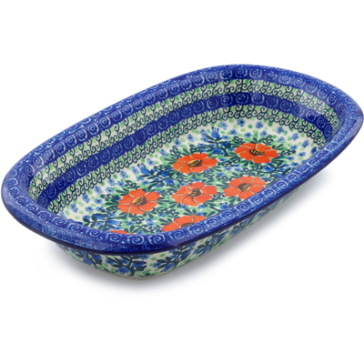 Polish Pottery Oval Baker 14&quot; Bluebells And Lace UNIKAT