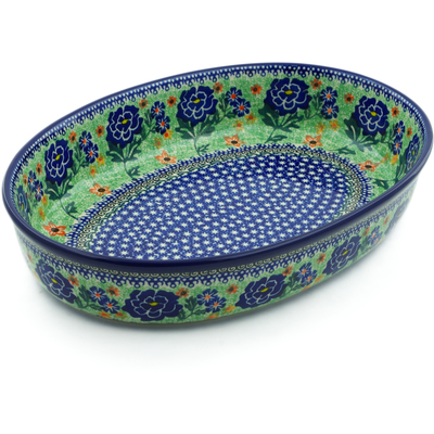 Polish Pottery Oval Baker 14&quot; Bold Carnation UNIKAT