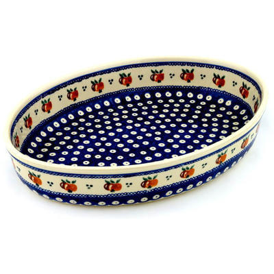 Polish Pottery Oval Baker 14&quot; Country Apple Peacock