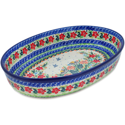 Polish Pottery Oval Baker 14&quot; Dove Escape UNIKAT