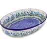 Polish Pottery Oval Baker 14&quot; Feathery Bluebells