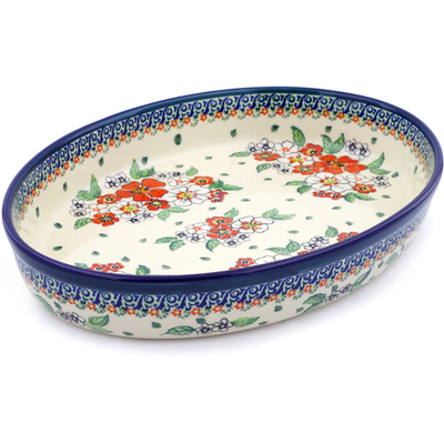 Polish Pottery Oval Baker 14&quot; Flower Heaven UNIKAT