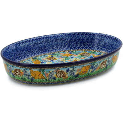 Polish Pottery Oval Baker 14&quot; Ocean Whisper UNIKAT
