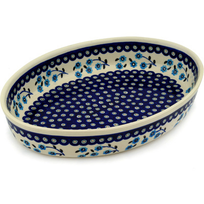 Polish Pottery Oval Baker 14&quot; Peacock Poppies