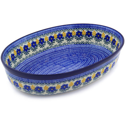 Polish Pottery Oval Baker 14" Royal Daisy