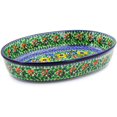 Polish Pottery Oval Baker 14&quot; Spring Serenade UNIKAT