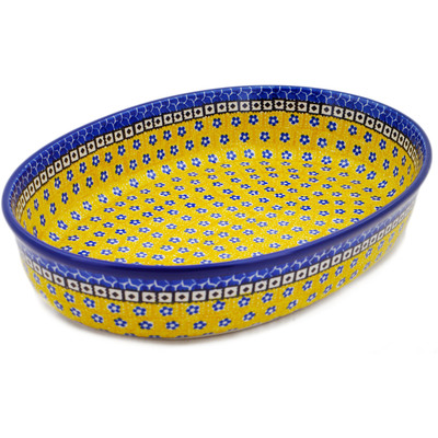 Polish Pottery Oval Baker 14&quot; Sunburst Daisies