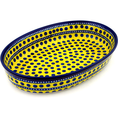 Polish Pottery Oval Baker 14&quot; Sunshine And Dots