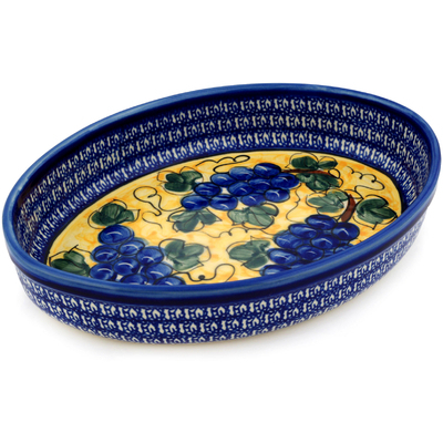 Polish Pottery Oval Baker 14&quot; Tuscan Grapes