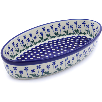 Polish Pottery Oval Baker 15&quot; Blue Clover Peacock