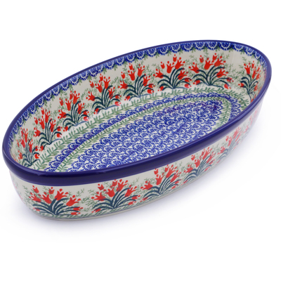 Polish Pottery Oval Baker 15&quot; Crimson Bells