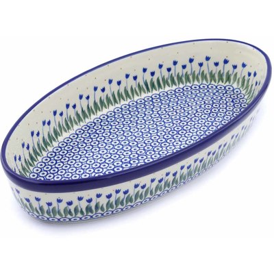 Polish Pottery Oval Baker 15&quot; Water Tulip