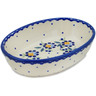 Polish Pottery Oval Baker 7&quot; Orange And Blue Flower
