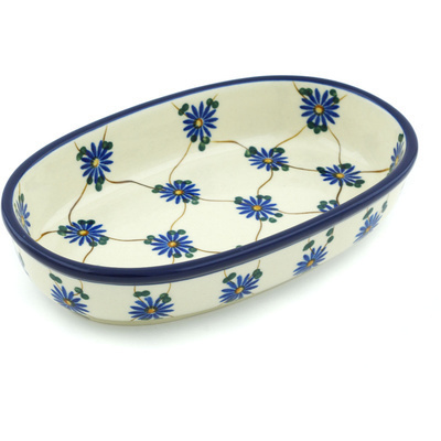 Polish Pottery Oval Baker 8" Aster Trellis