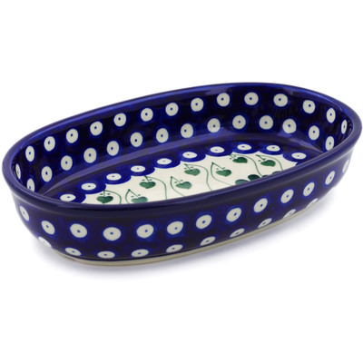 Polish Pottery Oval Baker 8" Bleeding Heart Peacock