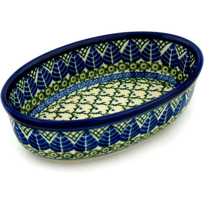 Polish Pottery Oval Baker 8&quot; Blue Alpine