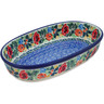 Polish Pottery Oval Baker 8&quot; Blue Daisy Bouquet UNIKAT