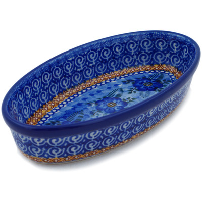 Polish Pottery Oval Baker 8&quot; Blue Poppy Circle UNIKAT