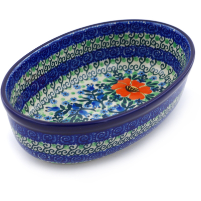 Polish Pottery Oval Baker 8&quot; Bluebells And Lace UNIKAT