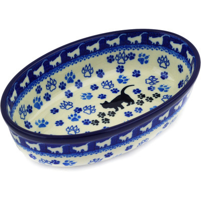 Polish Pottery Oval Baker 8&quot; Boo Boo Kitty Paws