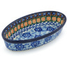 Polish Pottery Oval Baker 8&quot; Dancing Blue Poppies UNIKAT
