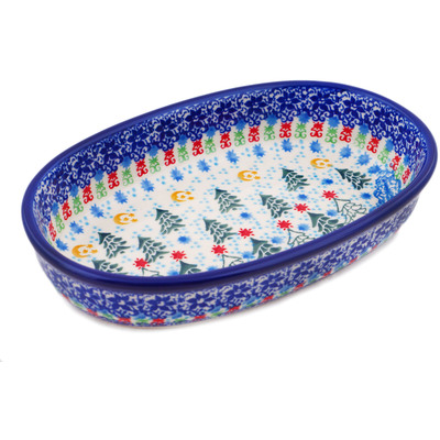 Polish Pottery Oval Baker 8&quot; Glowing Christmas Trees UNIKAT