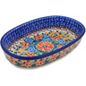 Polish Pottery Oval Baker 8&quot; Golden Daisies UNIKAT