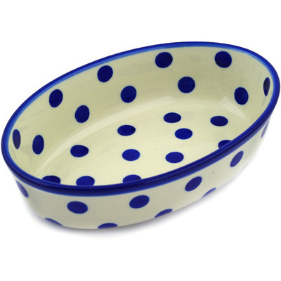 Polish Pottery Oval Baker 8&quot; Happy Dots