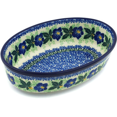 Polish Pottery Oval Baker 8&quot; Infinity Flower