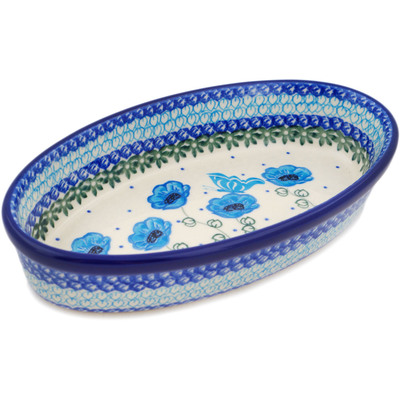 Polish Pottery Oval Baker 8&quot; Morning Poppies UNIKAT
