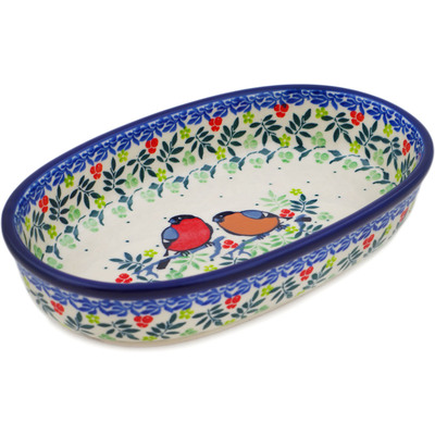 Polish Pottery Oval Baker 8&quot; Robin &amp; Wren UNIKAT