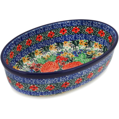 Polish Pottery Oval Baker 8&quot; Spring Garden UNIKAT