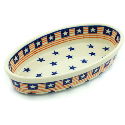 Polish Pottery Oval Baker 8&quot; Stars And Stripes