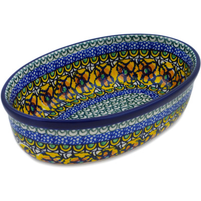Polish Pottery Oval Baker 8&quot; Turkish Flowers UNIKAT