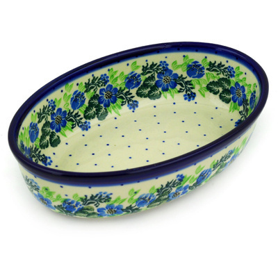 Polish Pottery Oval Baker 8&quot; Wildflower Wreath