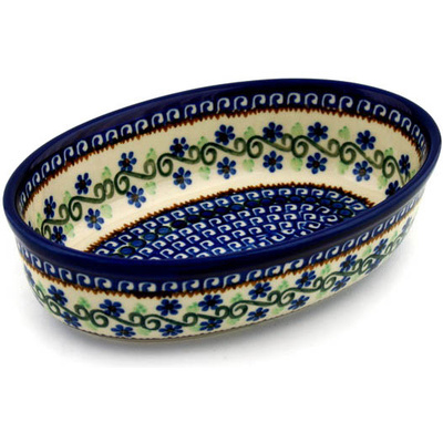 Polish Pottery Oval Baker 8&quot; Woven Pansies
