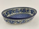 Polish Pottery Oval Baker 9&quot; Blue Pansy