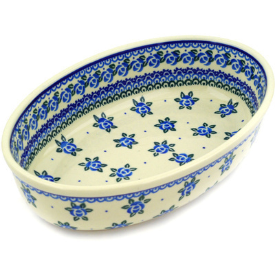 Polish Pottery Oval Baker 9" Cabbage Rose