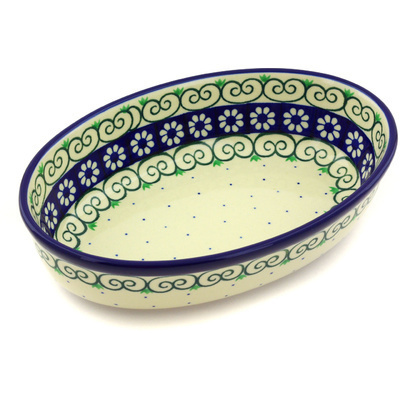 Polish Pottery Oval Baker 9&quot; Daisy Chain