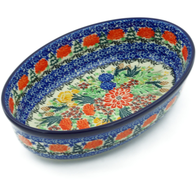 Polish Pottery Oval Baker 9&quot; Hidden Pines UNIKAT