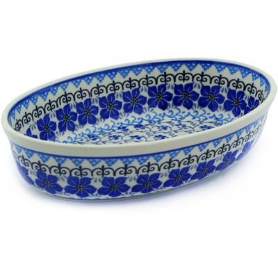 Polish Pottery Oval Baker 9&quot; Island Blue