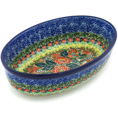 Polish Pottery Oval Baker 9&quot; Lovely Decoration UNIKAT