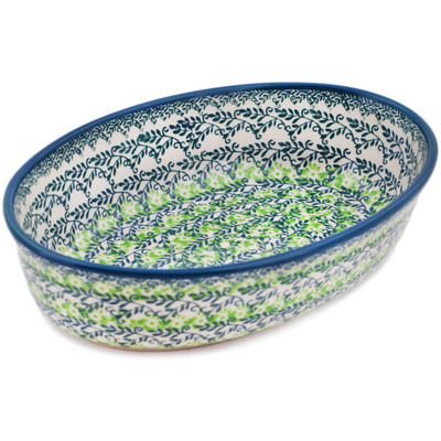 Polish Pottery Oval Baker 9&quot; Lush Meadow