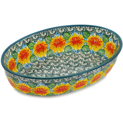 Polish Pottery Oval Baker 9&quot; Marigold Chain UNIKAT