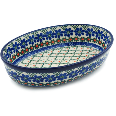 Polish Pottery Oval Baker 9" Primrose Trellis